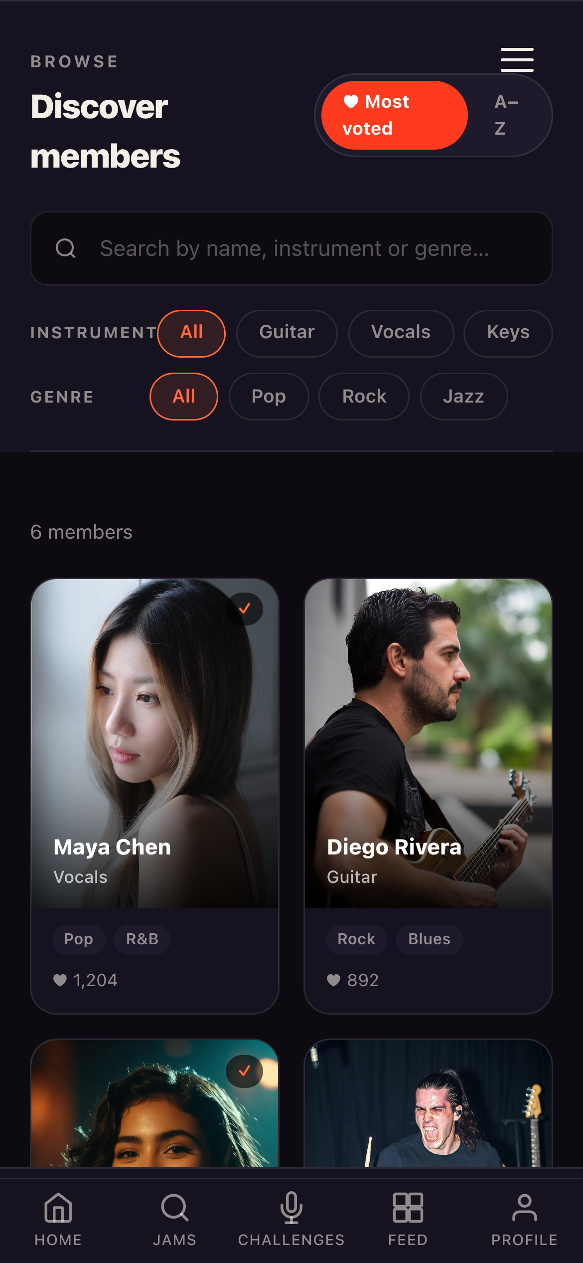 Chorus Club running in a mobile browser